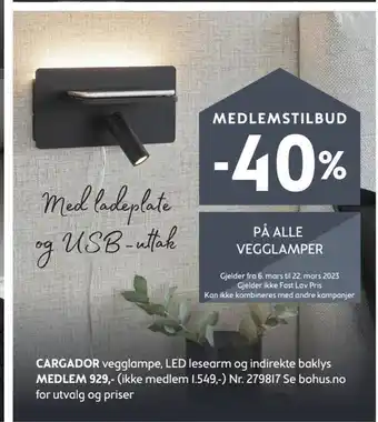 Bohus -40% cargador vegglampe tilbud