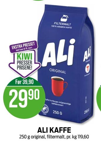 Kiwi Ali kaffe formalet tilbud