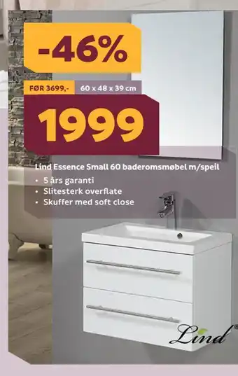 Megaflis Lind essence small 60 baderomsmøbel m/speil tilbud