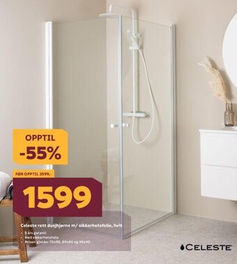Megaflis Celeste Rett Dusjhjørne M/ Sikkerhetsfolie, Hvit tilbud