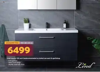 Megaflis Lind Luxury 120 Sort Baderomsmøbel M/ Enkel Servant & Speilskap tilbud
