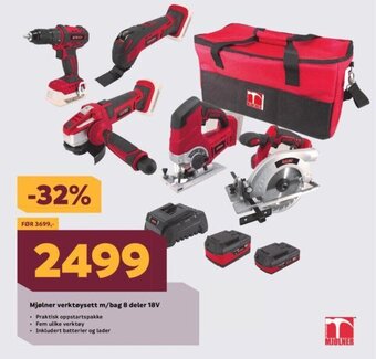 Megaflis Mjølner Verktøysett m/bag 8 Deler 18v tilbud