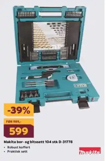 Megaflis Makita Bor-og Bitssett 104 stk D-31778 tilbud