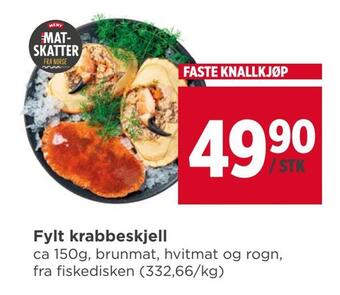 Meny Fylt krabbeskjell tilbud