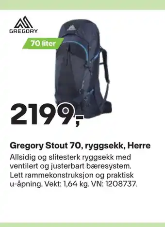 XXL Sport Gregory stout 70, ryggsekk, herre tilbud