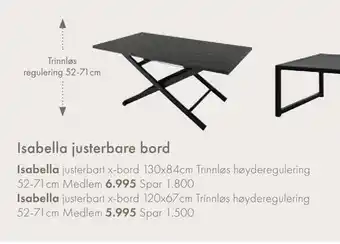 Fagmøbler Isabella justerbare bord tilbud