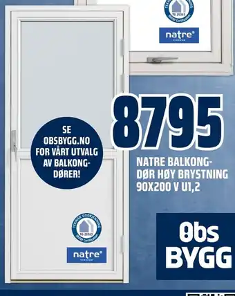 Coop Obs Natre Balkongdør Høy Brystning 90x200 V U1,2 tilbud