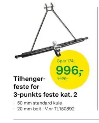 Felleskjøpet Tilhengerfeste For 3-Punkts Feste Kat. 2 tilbud