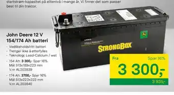 Felleskjøpet John Deere 12V 154/174 Ah Batteri tilbud