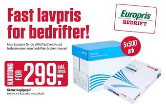 Europris Xerox kopipapir tilbud