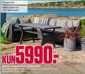 Europris Brasil hjørnesofa + bord sort tilbud