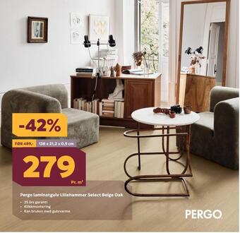 Megaflis Pergo laminatgulv lillehammer select beige oak tilbud