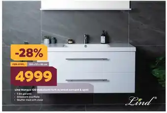 Megaflis Lind monaco 120 møbelsett hvit m/enkel servant & speil tilbud