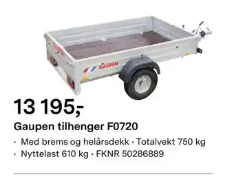 Felleskjøpet Gaupen tilhenger f0720 tilbud