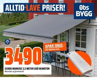 Obs Bygg Schou markise 3,5 meter grå m/motor tilbud