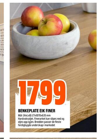 Obs Bygg Benkeplate eik finer tilbud