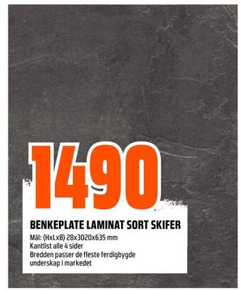 Obs Bygg Benkeplate laminat sort skifer tilbud