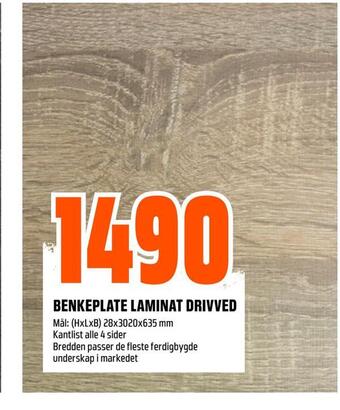 Obs Bygg Benkeplate laminat drivved tilbud