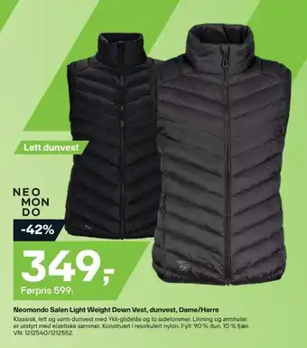 XXL Sport Neomondo salen light weight down vest, dunvest, dame/herre tilbud