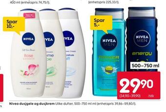 Rusta Nivea dusjgele og dusjkrem tilbud