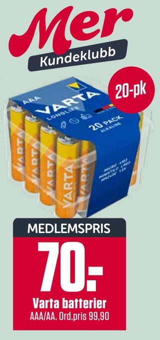 Europris Varta batterier tilbud