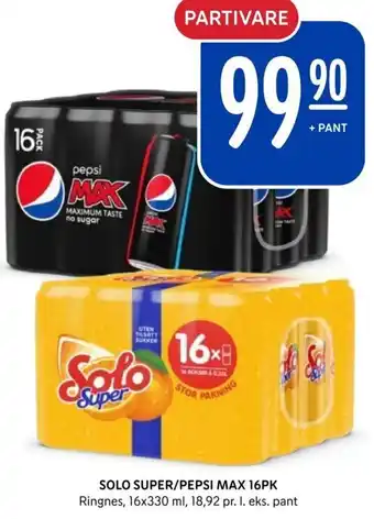 Rema 1000 Solo Super/ Pepsi Max 16PK tilbud