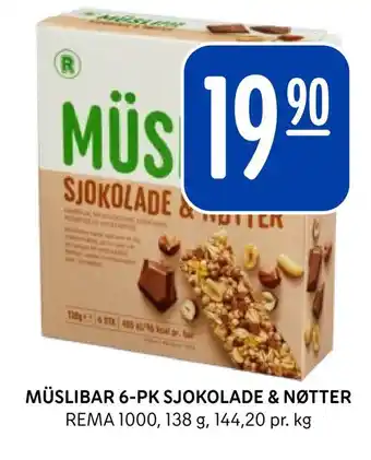 Rema 1000 Müslibar 6-pk sjokolade & nøtter tilbud