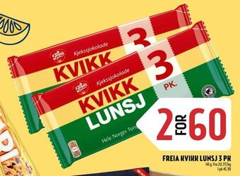 Coop Prix Freia kvikk lunsj 3 pk tilbud