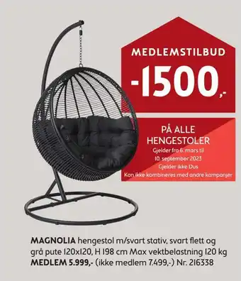 Bohus Magnolia hengestol m/svart stativ tilbud