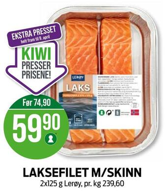 Kiwi Laksefilet m/skinn tilbud