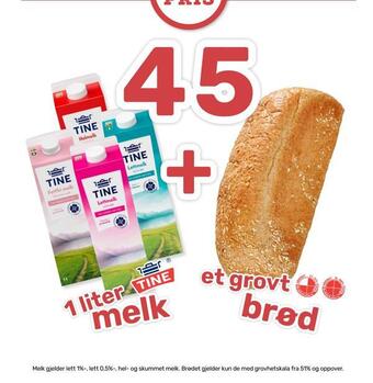 Matkroken 1 liter melk + et grovt brød tilbud