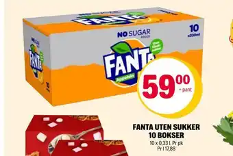 Coop Extra Fanta uten sukker 10 bokser tilbud