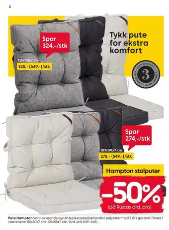 Rusta Hampton stolputer tilbud