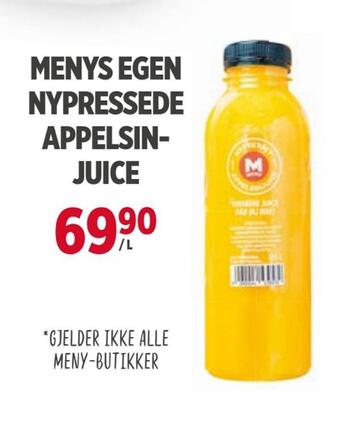 Meny Menys egen nypressede appelsinjuice tilbud