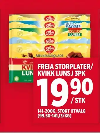 Meny Freia storplater/ kvikk lunsj 3pk tilbud