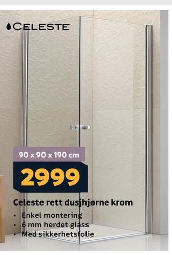 Megaflis Celeste rett dusjhjørne krom tilbud