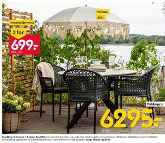 Rusta Rundt bord florens + 4 stoler amalfi tilbud