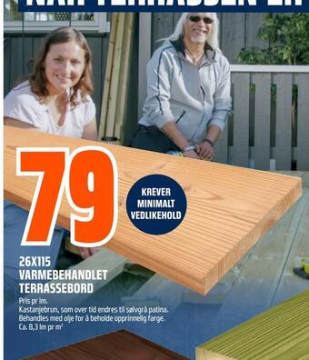 Obs Bygg 26x115 varmebehandlet terrassebord tilbud
