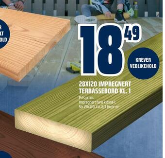 Obs Bygg 28x120 impregnert terrassebord kl. 1 tilbud