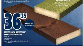 Obs Bygg 28x120 royalimpregnert terrassebord brun tilbud