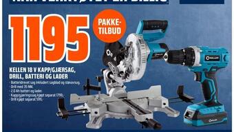 Obs Bygg Kellen 18 v kapp/gjærsag, drill, batteri og lader tilbud