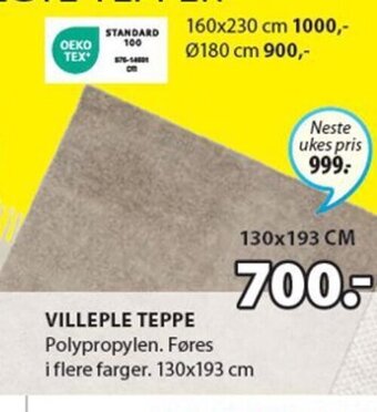 JYSK Villeple Teppe tilbud