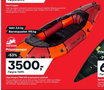 XXL Sport Vega designs tind 255 w/spraydeck, packraft tilbud