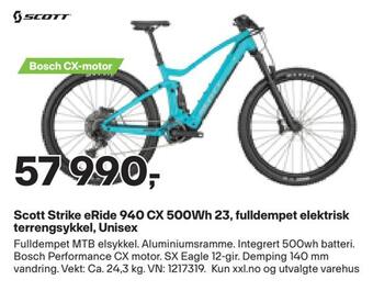 XXL Sport Scott strike eride 940 cx 500wh 23, fulldempet elektrisk terrengsykkel, unisex tilbud