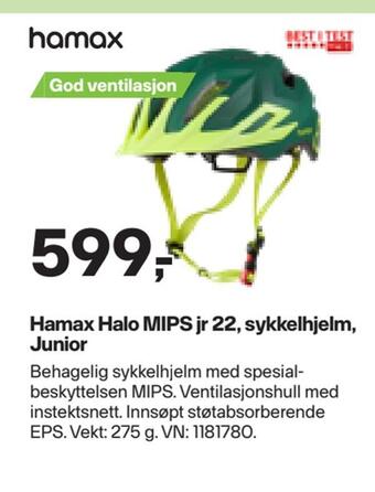 XXL Sport Hamax halo mips jr 22, sykkelhjelm, junior tilbud