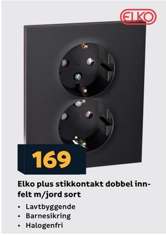 Megaflis Elko plus stikkontakt dobbel innfelt m/jord sort tilbud