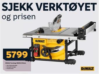 Megaflis Dewalt bordsag 1850w 210mm tilbud