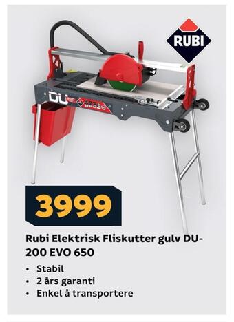 Megaflis Rubi elektrisk fliskutter gulv du- 200 evo 650 tilbud