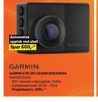 POWER Garmin 67W GPS Dashbordkamera tilbud