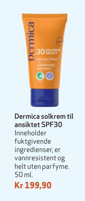 Apotek 1 Dermica solkrem til ansiktet spf30 tilbud